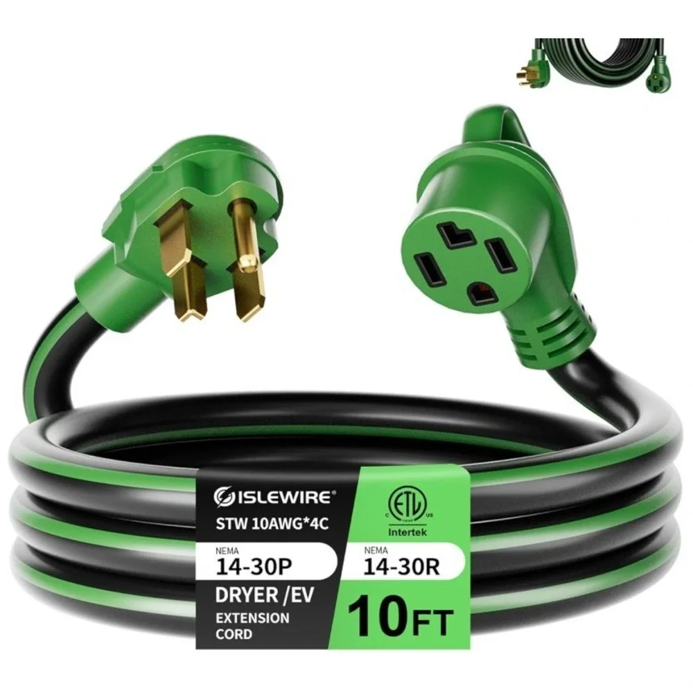 ISLEWIRE 4 Prong Dryer/EV Extension Cord 10 Ft, 30 Amp NEMA 14-30P to 14-30R 125